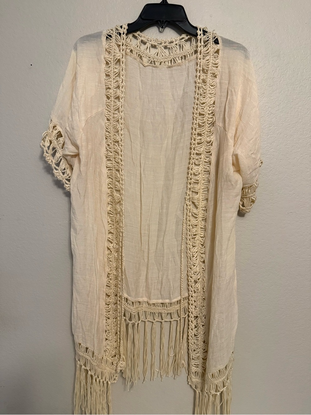 Cupshe Cream Fringe Crochet Kimono Cover-Up